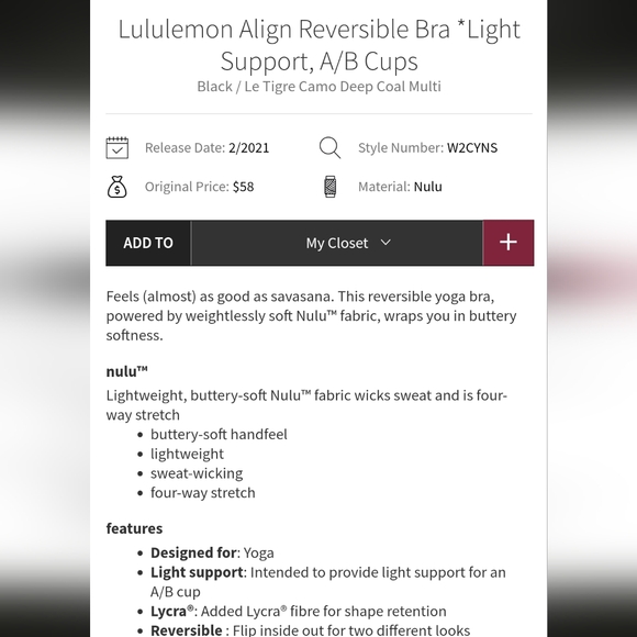 Lululemon Align Reversible Bra *Light Support, A/B Cups - Picture 6 of 8